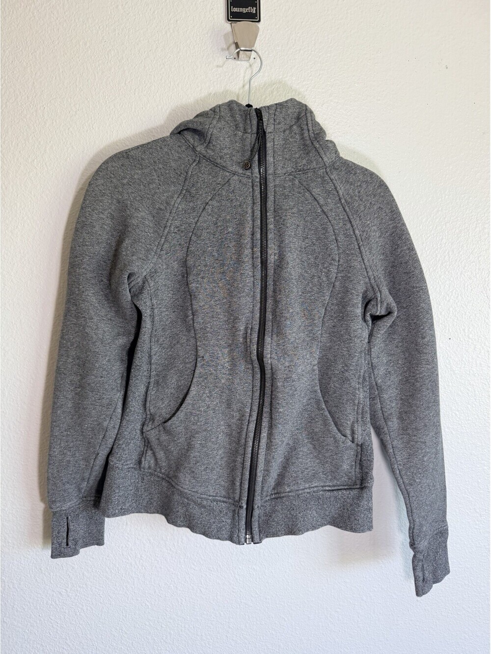 Lululemon Scuba Full Zip Hoodie Womens 8 Heathered Gray Thumbholes Fleece Jacket